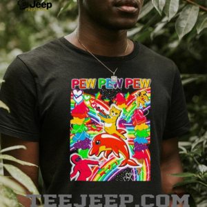 Pew Pew Pew Rainbow Cat Riding Dolphin Vaporwave Aesthetic T Shirt