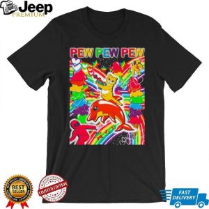Pew Pew Pew Rainbow Cat Riding Dolphin Vaporwave Aesthetic T Shirt