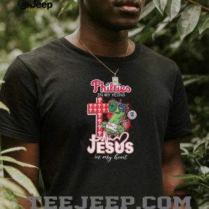 Philadelphia Phillies Phillie Phanatic Mascot Cross Heartbeat Jesus In My Heart T Shirt