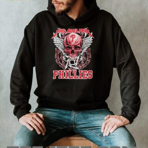 Philadelphia Phillies Red Skull With White Wings And Heavy Metal Chains T Shirt