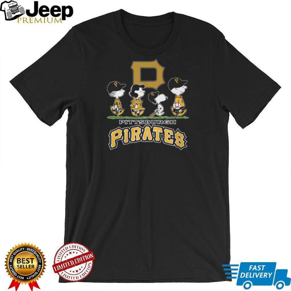 Pittsburgh Pirates Peanuts Characters Charlie Brown Snoopy Walking Under Gold Logo T Shirt Pittsburgh Pirates Peanuts Characters Charlie Brown Snoopy Walking Under Gold Logo T Shirt