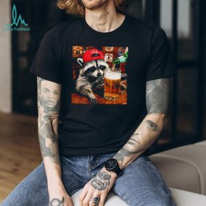 Raccoon Wearing USA Red Hat Drinking Beer Bar Scene T Shirt Raccoon Wearing USA Red Hat Drinking Beer Bar Scene T Shirt