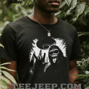 Rock on Bigfoot Sasquatch and UFO Alien Mothership Graphic T Shirt