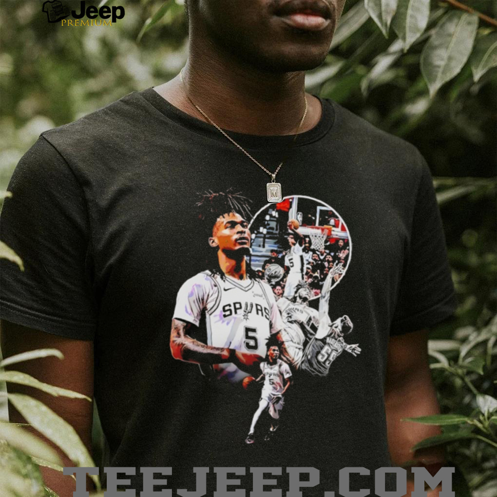 San Antonio Spurs Dejounte Murray Number 5 Action Collage T Shirt San Antonio Spurs Dejounte Murray Number 5 Action Collage T Shirt