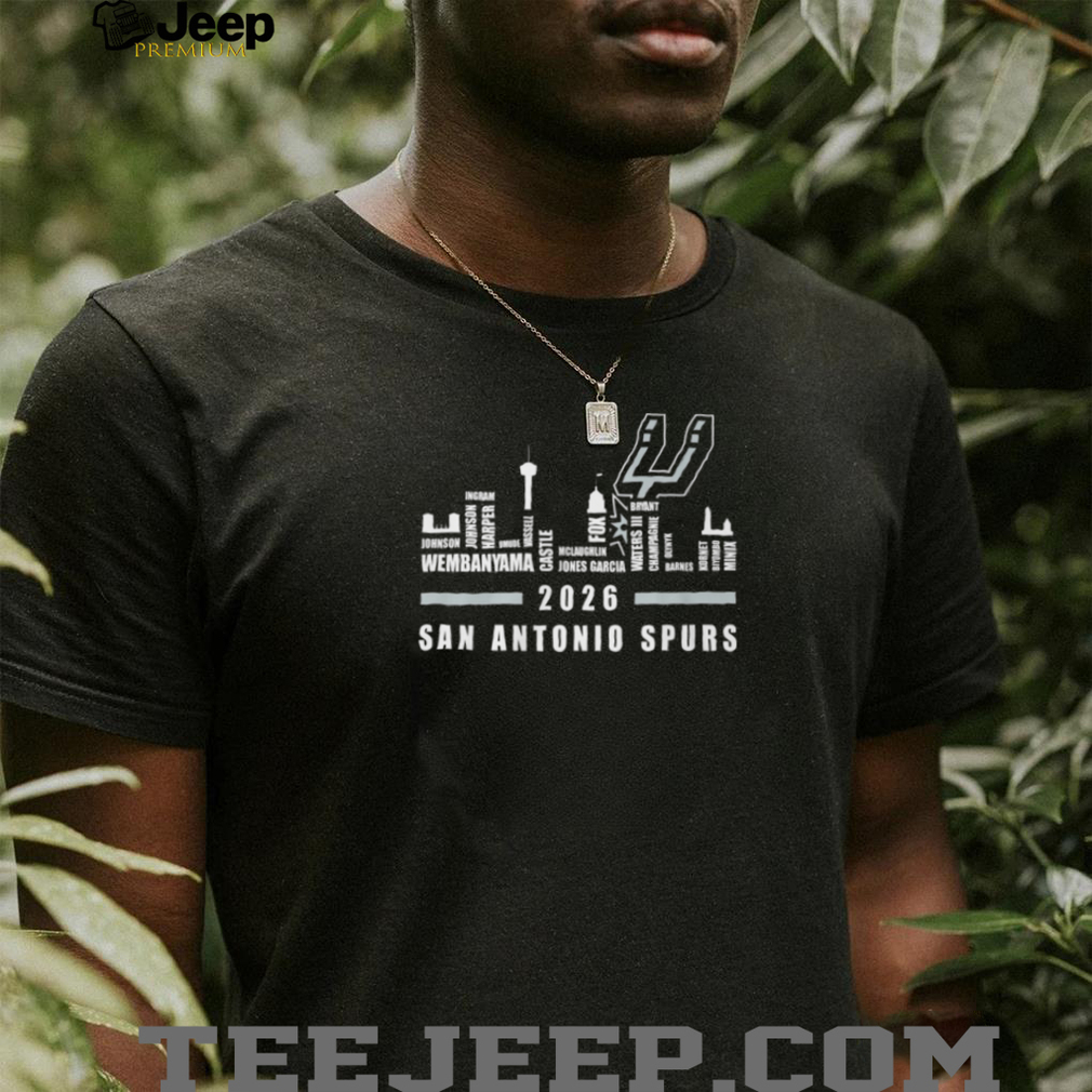 San Antonio Spurs Victor Wembanyama 2026 Roster Names Black White City Skyline T Shirt San Antonio Spurs Victor Wembanyama 2026 Roster Names Black White City Skyline T Shirt