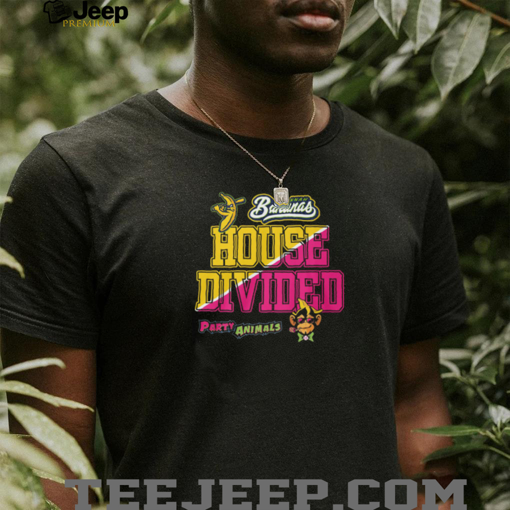 Savannah Bananas Vs Party Animals House Divided Baseball Monkey Mascot Logo T Shirt Savannah Bananas Vs Party Animals House Divided Baseball Monkey Mascot Logo T Shirt