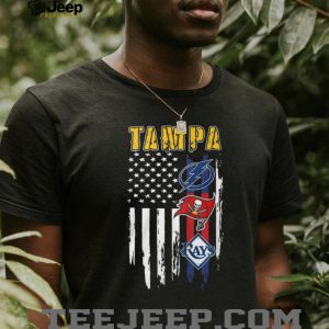 Tampa Bay City of Champions American Flag T Shirt Buccaneers Lightning Rays Fan Gear