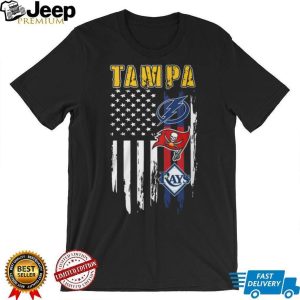 Tampa Bay City of Champions American Flag T Shirt Buccaneers Lightning Rays Fan Gear