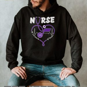 Utah Jazz Purple Basketball Logo Stethoscope Heart Nurse Work Of Heart T Shirt