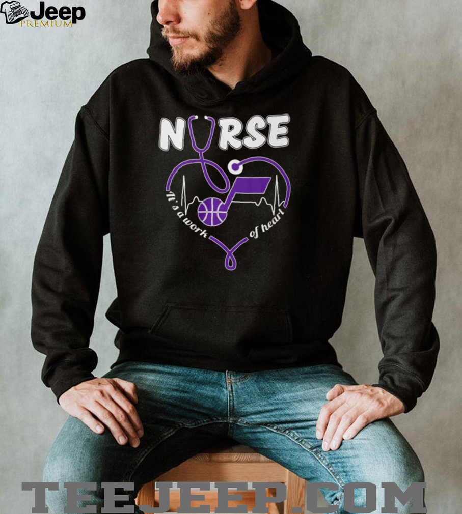 Utah Jazz Purple Basketball Logo Stethoscope Heart Nurse Work Of Heart T Shirt Utah Jazz Purple Basketball Logo Stethoscope Heart Nurse Work Of Heart T Shirt