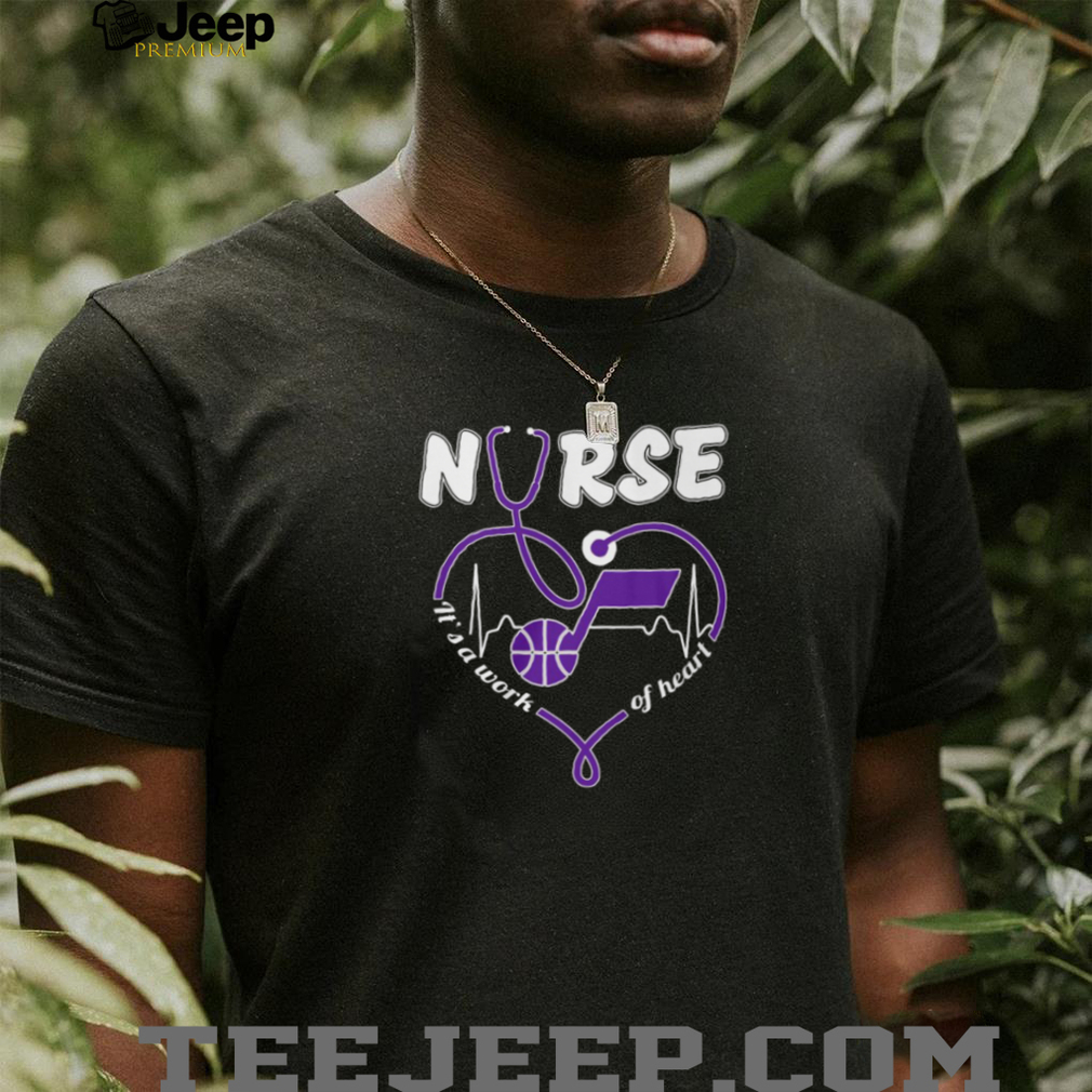 Utah Jazz Purple Basketball Logo Stethoscope Heart Nurse Work Of Heart T Shirt Utah Jazz Purple Basketball Logo Stethoscope Heart Nurse Work Of Heart T Shirt