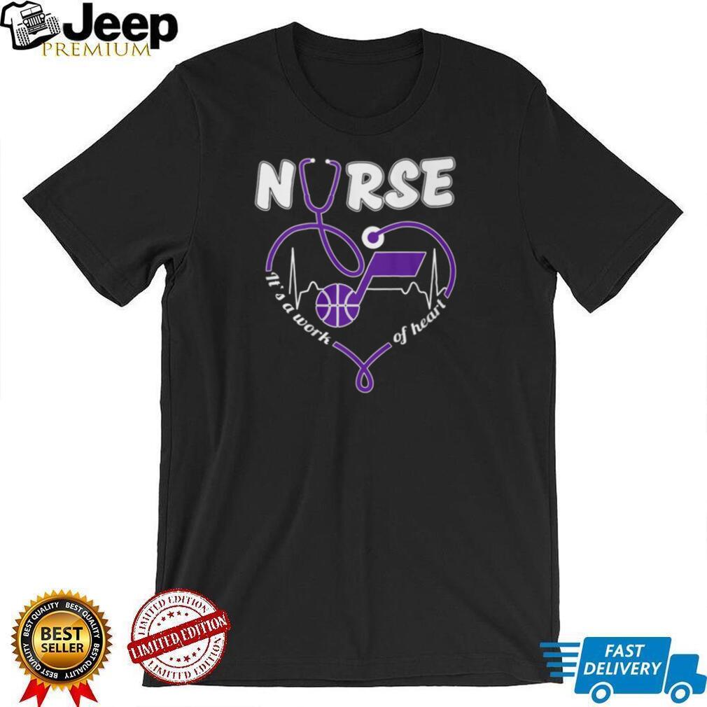Utah Jazz Purple Basketball Logo Stethoscope Heart Nurse Work Of Heart T Shirt Utah Jazz Purple Basketball Logo Stethoscope Heart Nurse Work Of Heart T Shirt