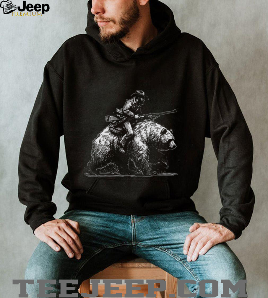 Cowboy Riding Grizzly Bear Western Americana Graphic T Shirt Cowboy Riding Grizzly Bear Western Americana Graphic T Shirt