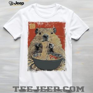 Cute Capybara Eating Ramen Noodles Asian Art T Shirt