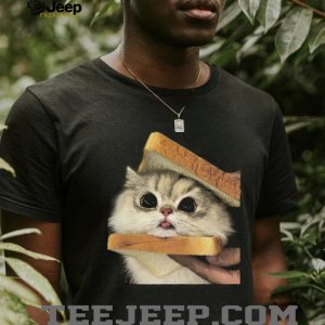 Cute Fluffy Cat Holding Bread Sandwich Meme Funny Graphic T Shirt