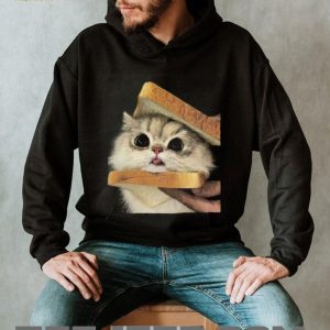 Cute Fluffy Cat Holding Bread Sandwich Meme Funny Graphic T Shirt