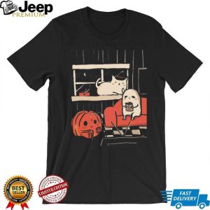 Cute Ghost and Cat Movie Night Halloween Spooky Season Comfort Colors T Shirt Cute Ghost and Cat Movie Night Halloween Spooky Season Comfort Colors T Shirt
