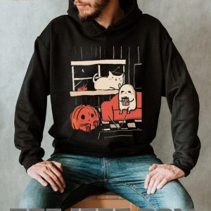 Cute Ghost and Cat Movie Night Halloween Spooky Season Comfort Colors T Shirt