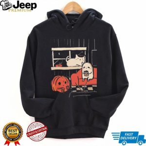 Cute Ghost and Cat Movie Night Halloween Spooky Season Comfort Colors T Shirt