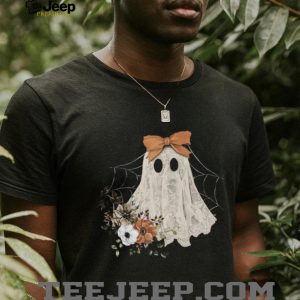 Cute Lace Ghost With Bow And Fall Floral Bouquet Halloween T Shirt
