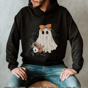 Cute Lace Ghost With Bow And Fall Floral Bouquet Halloween T Shirt