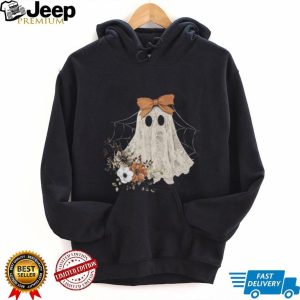 Cute Lace Ghost With Bow And Fall Floral Bouquet Halloween T Shirt