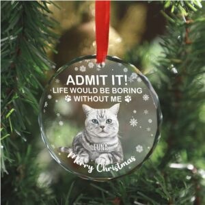 Admit It Life Would Be Boring Without Us Glass Ornament Custom Photo Glass Ornament Personalized Gift For Cat Lovers