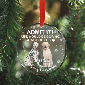 Admit It Life Would Be Boring Without Us Glass Ornament Custom Photo Glass Ornament Personalized Gift For Dog Lovers