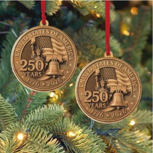 America 250 Years 1776–2026 Wood Ornament USA Patriotic Liberty Bell Decoration 250th Anniversary Independence Day Christmas Ornament