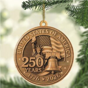 America 250 Years 1776–2026 Wood Ornament USA Patriotic Liberty Bell Decoration 250th Anniversary Independence Day Christmas Ornament