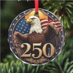 America 250 Years Bald Eagle Glass Ornament America 250 Anniversary Happy 250th Birthday USA Patriotic 4th Of July Glass Ornament For Christmas Decor