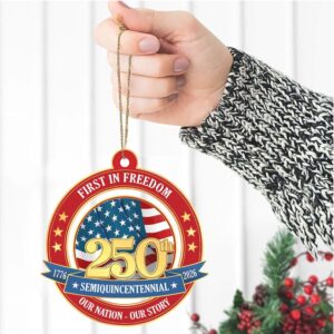 America 250 Years Birthday Wood Ornament USA Semi Quincentennial 1776 2026 United States Patriotic Ornament