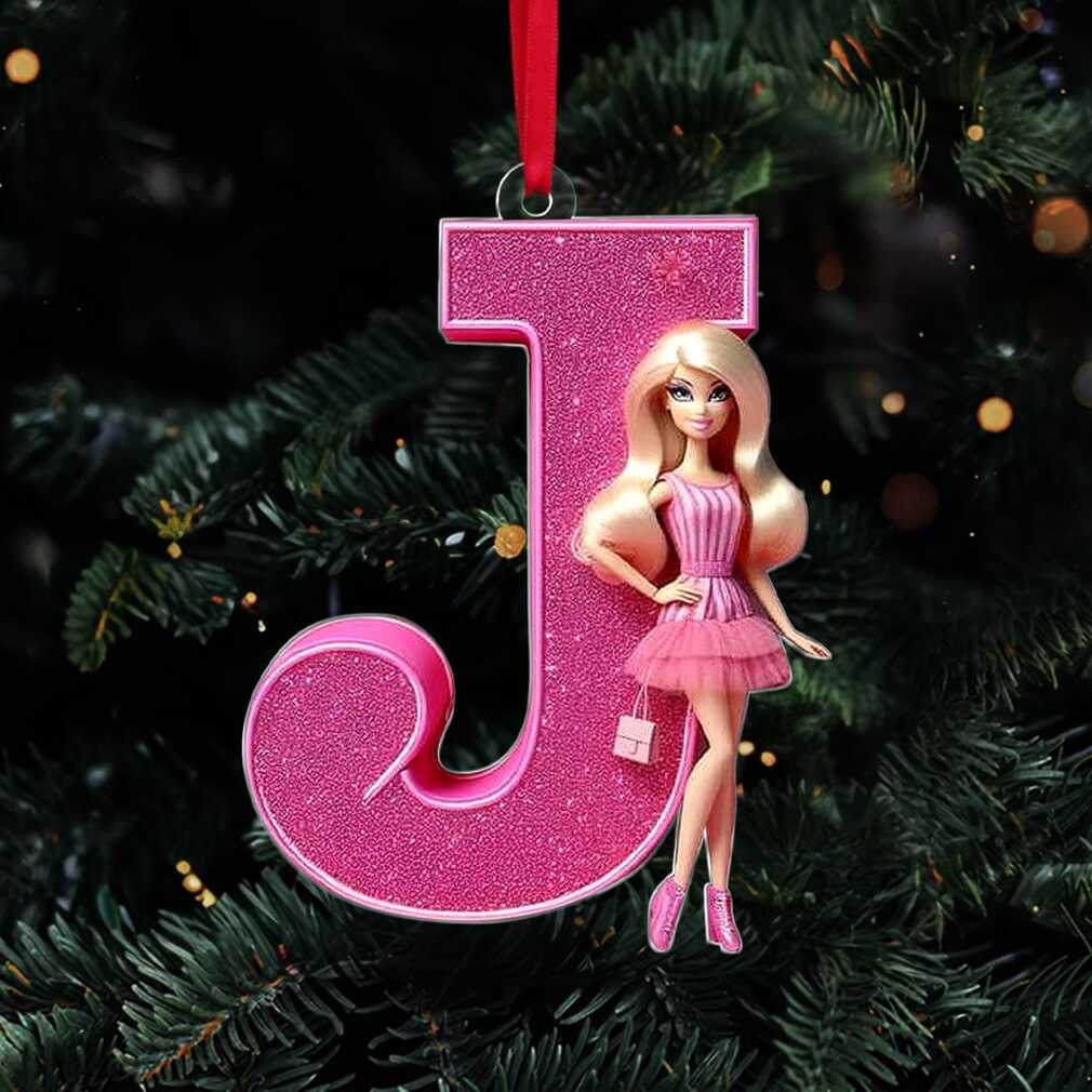 Barbie Glitter Initial ‘J’ Christmas Ornament Barbie Glitter Initial ‘J’ Christmas Ornament