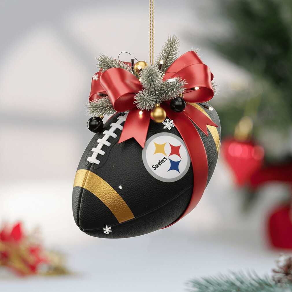 Close-up of a Pittsburgh Steelers blown glass football ornament