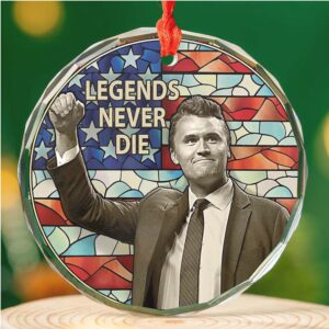 Charlie Kirk Legends Never Die Glass Ornament Charlie Kirk Ornament Justice For Charlie Kirk Ornament