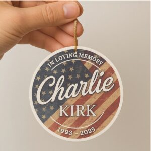 Charlie Kirk Memorial Ornament – In Memory of Charlie Kirk, American Patriot Christmas Tree Ornament, Republican Tribute Ornament, Water Resistant Keepsake