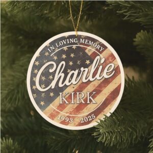 Charlie Kirk Memorial Ornament – In Memory of Charlie Kirk, American Patriot Christmas Tree Ornament, Republican Tribute Ornament, Water Resistant Keepsake