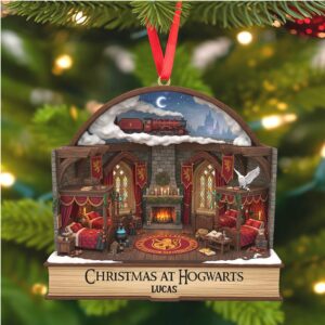 Christmas at Hogwarts Fireplace Scene Custom Ornament