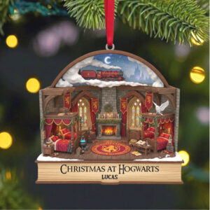 Christmas at Hogwarts Fireplace Scene Custom Ornament