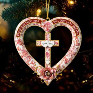 Custom Couple’s Heart & Cross Christmas Ornament