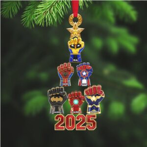 Custom Family Superhero Fist Christmas Ornament 2025