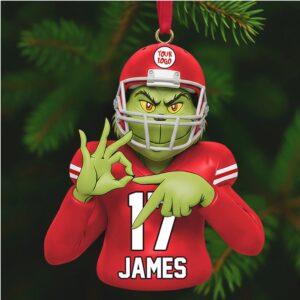 Custom Grinch Football Player Acrylic Ornament