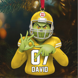 Custom Grinch Football Player Acrylic Ornament