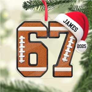 Custom Name 6 7 Football Acrylic Ornament Personalized Trending 6 7 Meme Sports Christmas Ornament