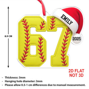 Custom Name 6 7 Softball Acrylic Ornament Personalized Trending 6 7 Meme Sports Christmas Ornament