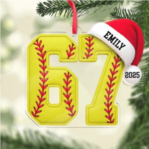 Custom Name 6 7 Softball Acrylic Ornament Personalized Trending 6 7 Meme Sports Christmas Ornament
