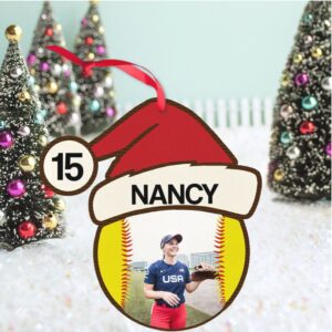 Custom Name and Number Softball Christmas Ornament