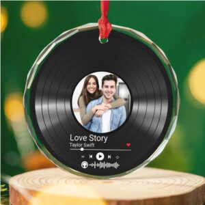 Custom Song Photo Glass Ornament Couple Song Ornament Photo Upload Christmas Ornament