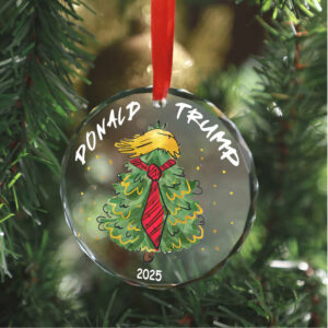 Custom Trump 2025 Glass Christmas Ornament MAGA Patriotic Ornament 47th President Republican Gift