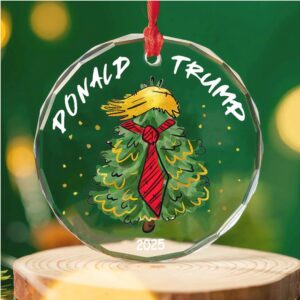 Custom Trump 2025 Glass Christmas Ornament MAGA Patriotic Ornament 47th President Republican Gift